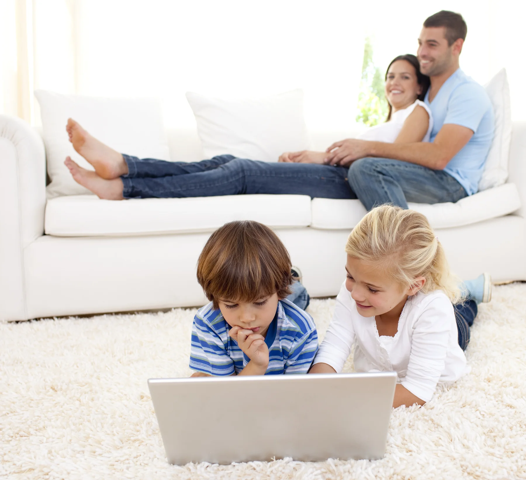 Family using technology together