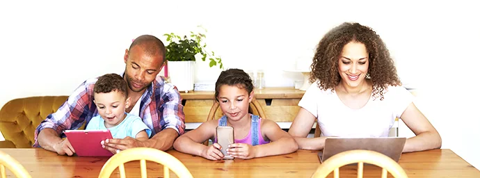 Family using devices