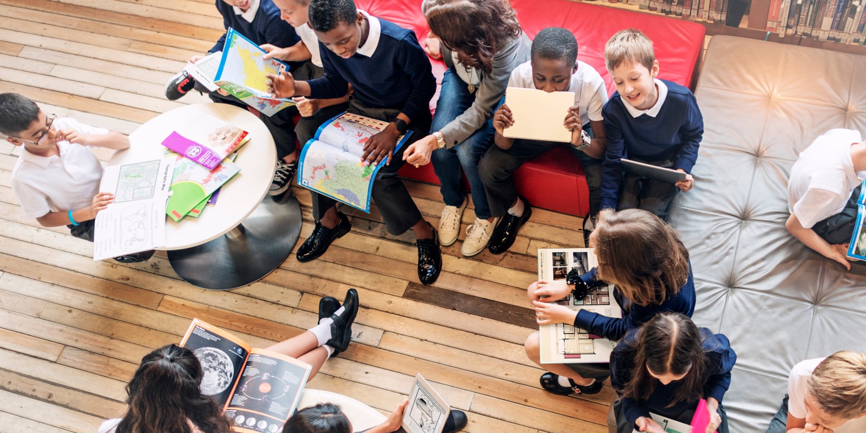 Young people studying together in a shared learning space